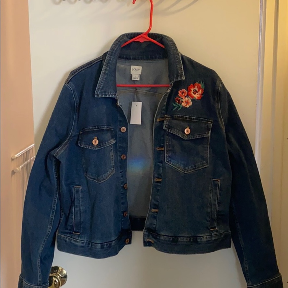 J Crew Jean Jacket with flower stitching